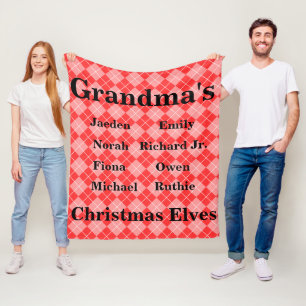 Fully Customizable Grandkids Christmas Elves Fleece Blanket