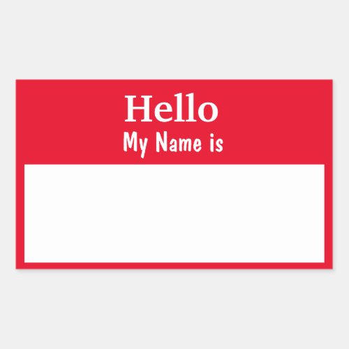 Fully Customizable Hello My Name is Red color Rectangular Sticker