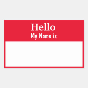 Fully Customizable 'Hello My Name is' Red color Rectangular Sticker