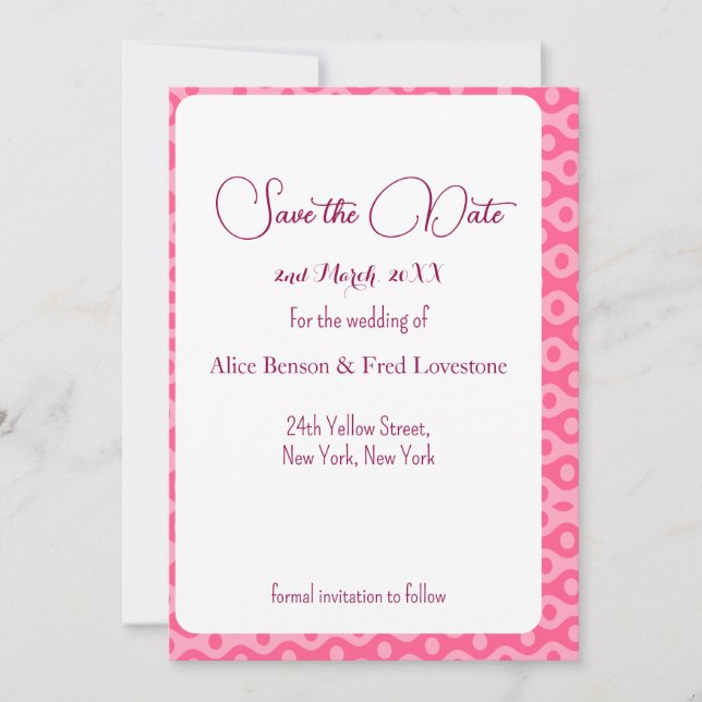 Fully Customizable With Your Details Pink Pattern  Save The Date (Front)