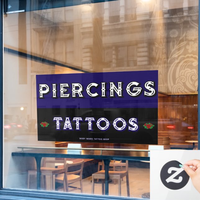 Fully Customize Tattoo Shop Piercings Tattoos Window Cling (Cafe Window)