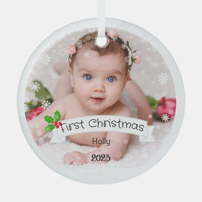 Fully Customized Baby's first Christmas Glass Ornament (Front)