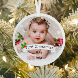 Fully Customized Baby's first Christmas Metal Ornament
