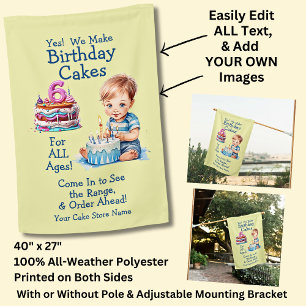 Fully Editable Children's Birthday Cakes House Flag