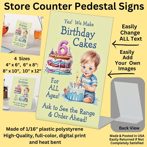 Fully Editable Childrens Birthday Cakes Pedestal Sign