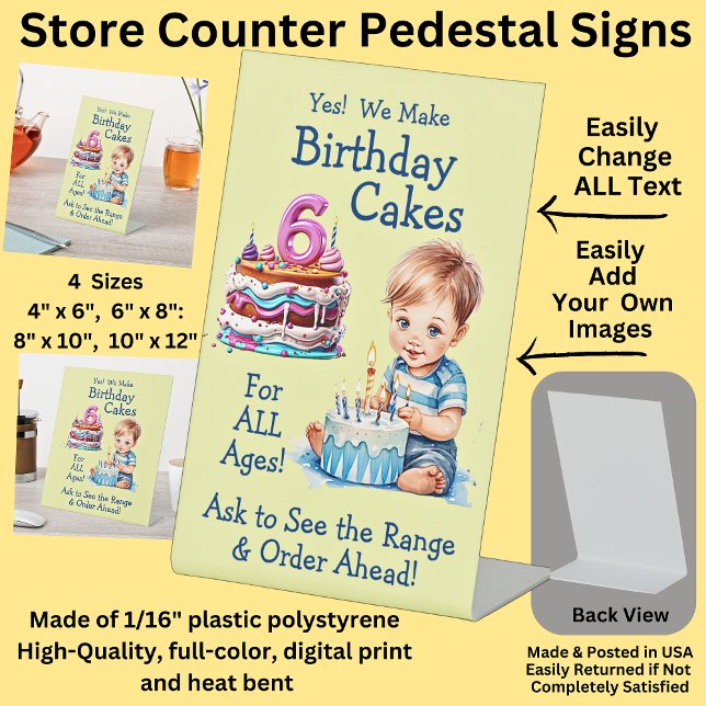 Fully Editable Children's Birthday Cakes Pedestal Sign (Creator Uploaded)