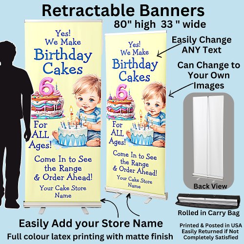 Fully Editable Childrens Birthday Cakes Retractable Banner