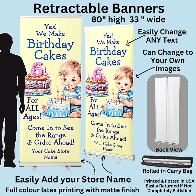 Fully Editable Children's Birthday Cakes Retractable Banner (Creator Uploaded)