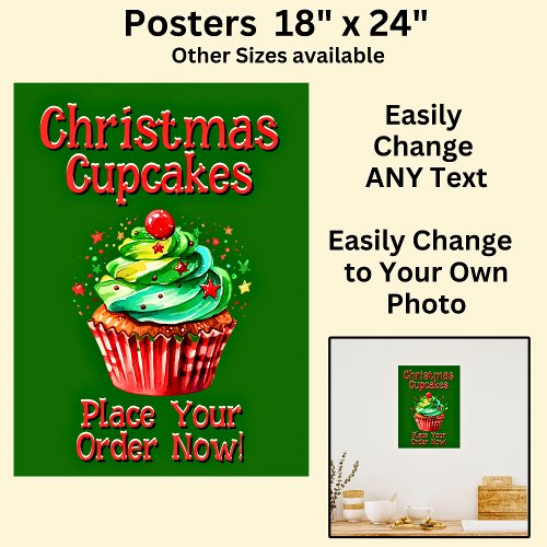 Fully Editable Christmas Cupcakes for Cake Store Poster