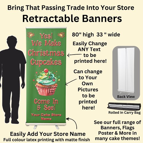 Fully Editable Christmas Cupcakes for Cake Store  Retractable Banner