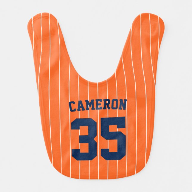 Fully Editable Colors Baseball Jersey Stripes Name Baby Bib (Front)