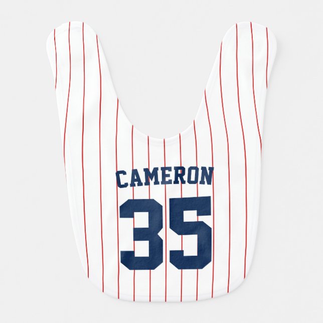 Fully Editable Colors Baseball Jersey Stripes Name Baby Bib (Front)