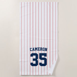 Fully Editable Colors Baseball Jersey Stripes Name Beach Towel