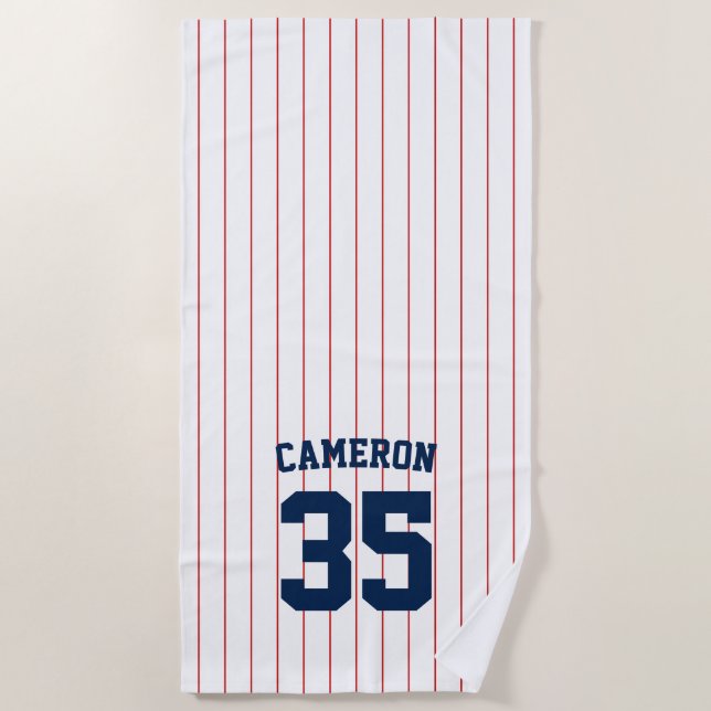 Fully Editable Colors Baseball Jersey Stripes Name Beach Towel (Front)