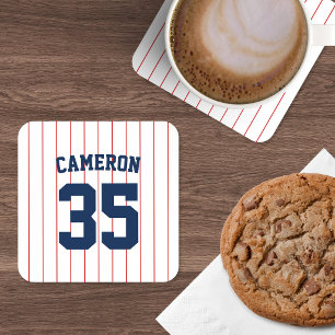 Fully Editable Colors Baseball Jersey Stripes Name Beverage Coaster