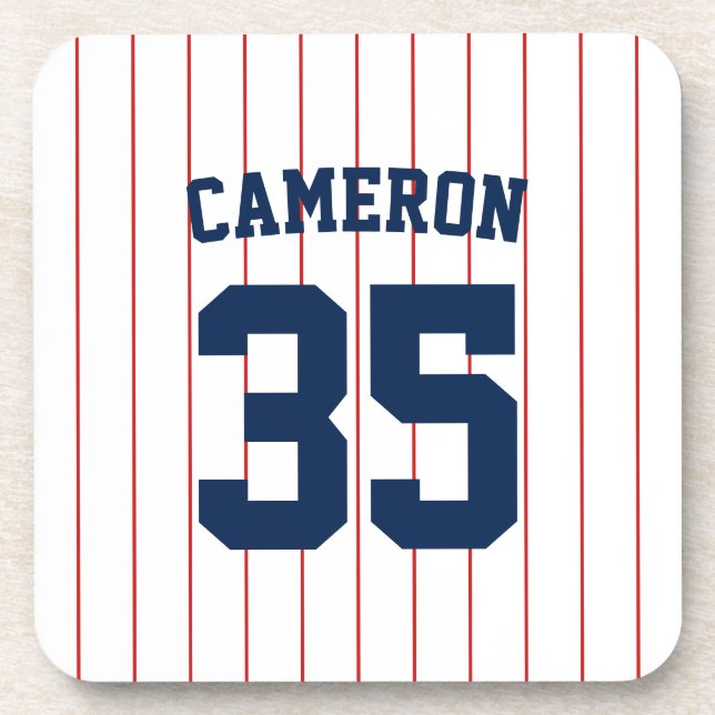 Fully Editable Colors Baseball Jersey Stripes Name Beverage Coaster (Front)