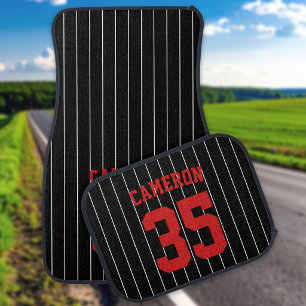 Fully Editable Colors Baseball Jersey Stripes Name Car Floor Mat