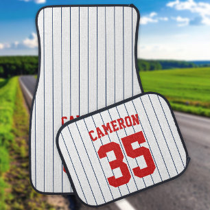 Fully Editable Colors Baseball Jersey Stripes Name Car Floor Mat