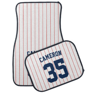 Fully Editable Colors Baseball Jersey Stripes Name Car Floor Mat