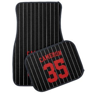 Fully Editable Colors Baseball Jersey Stripes Name Car Floor Mat