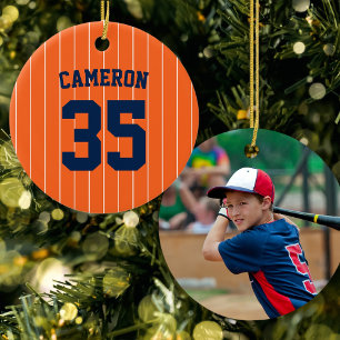 Fully Editable Colors Baseball Jersey Stripes Name Ceramic Ornament
