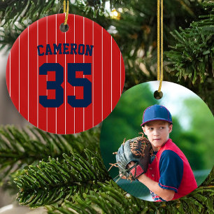 Fully Editable Colors Baseball Jersey Stripes Name Ceramic Ornament