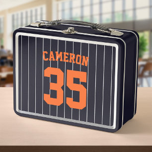 Fully Editable Colors Baseball Jersey Stripes Name Metal Lunch Box