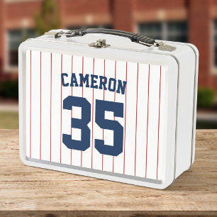 Fully Editable Colors Baseball Jersey Stripes Name Metal Lunch Box