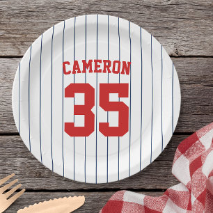 Fully Editable Colors Baseball Jersey Stripes Name Paper Plates