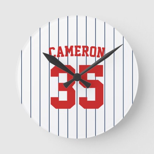 Fully Editable Colors Baseball Jersey Stripes Name Round Clock