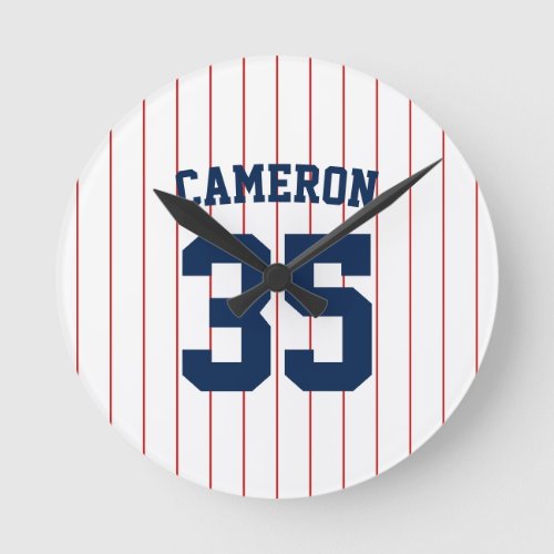 Fully Editable Colors Baseball Jersey Stripes Name Round Clock