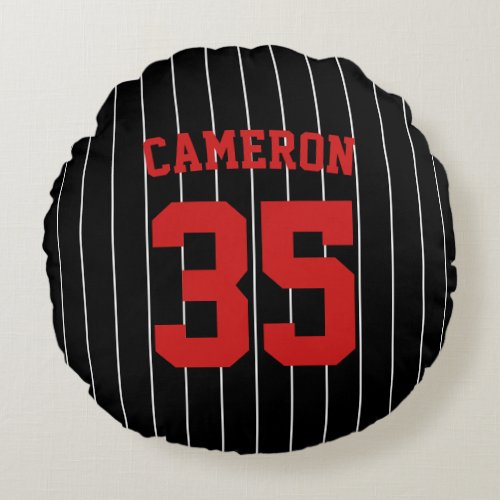 Fully Editable Colors Baseball Jersey Stripes Name Round Pillow