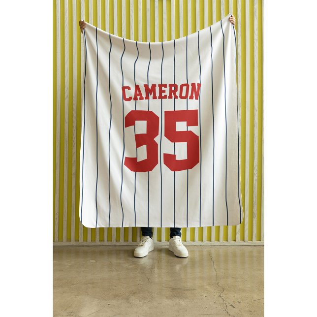 Fully Editable Colors Baseball Jersey Stripes Name Sherpa Blanket (Creator Uploaded)