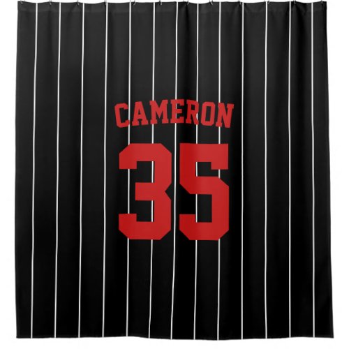 Fully Editable Colors Baseball Jersey Stripes Name Shower Curtain