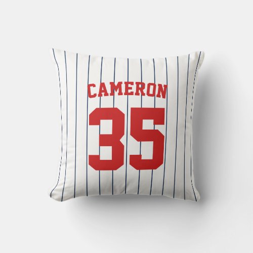 Fully Editable Colors Baseball Jersey Stripes Name Throw Pillow