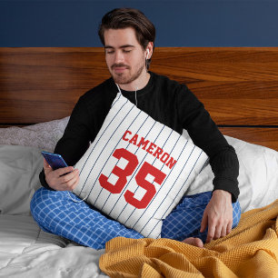Fully Editable Colors Baseball Jersey Stripes Name Throw Pillow