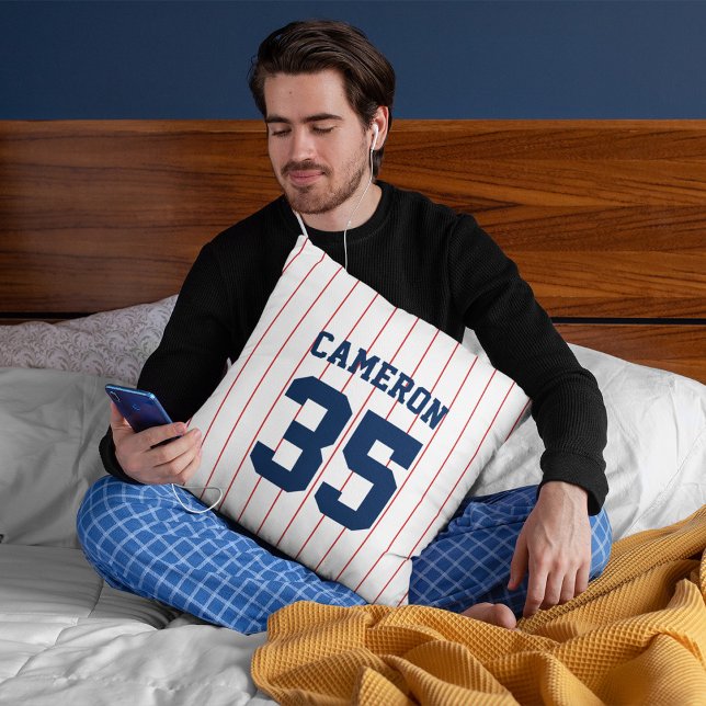 Fully Editable Colors Baseball Jersey Stripes Name Throw Pillow (Creator Uploaded)