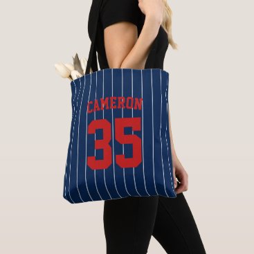 Fully Editable Colors Baseball Jersey Stripes Name Tote Bag