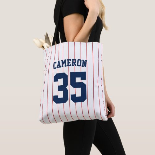 Fully Editable Colors Baseball Jersey Stripes Name Tote Bag