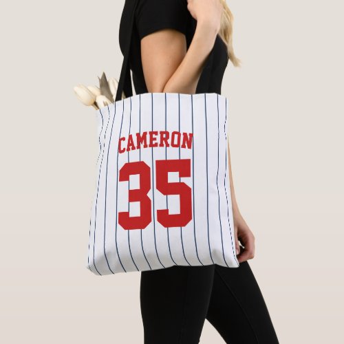Fully Editable Colors Baseball Jersey Stripes Name Tote Bag