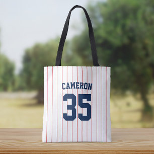 Fully Editable Colors Baseball Jersey Stripes Name Tote Bag