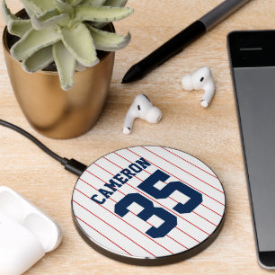 Fully Editable Colors Baseball Jersey Stripes Name Wireless Charger