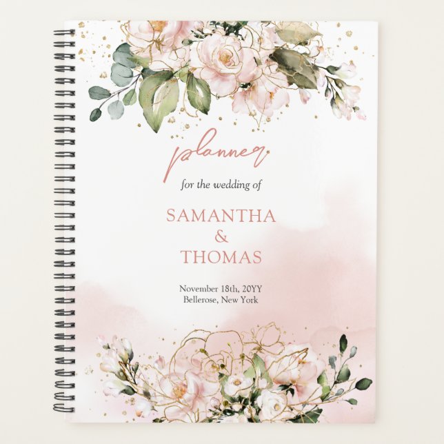 Fully editable Elegant blush pink roses eucalyptus Planner (Front)
