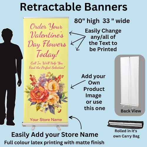 Fully Editable Florist Valentines Day Flowers      Retractable Banner