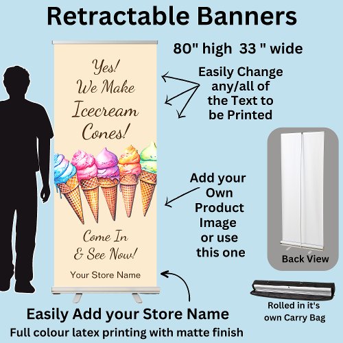 Fully Editable Ice Cream Cones Retractable Banner