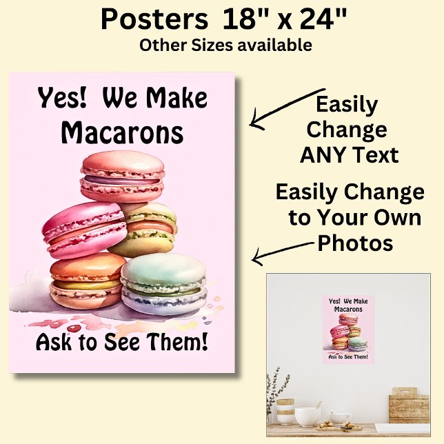Fully Editable Macarons for Cake Store Poster (Creator Uploaded)