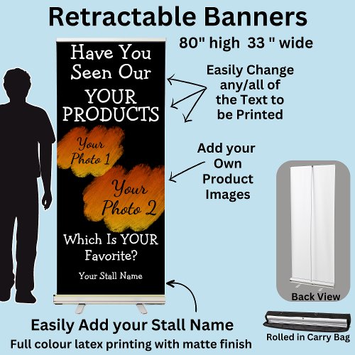 Fully Editable Market Stall Black  White Dramatic Retractable Banner