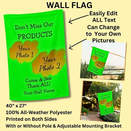 Fully Editable Market Stall Green Bright Wall  House Flag