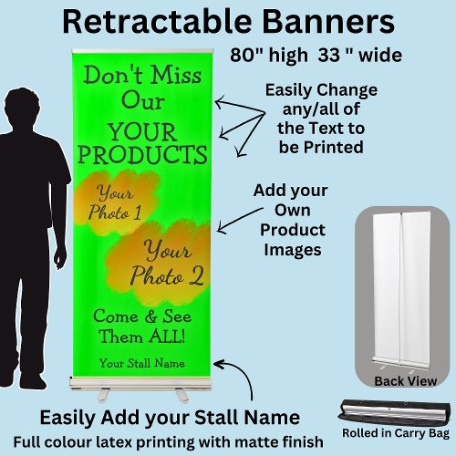 Fully Editable Market Stall Green Fresh Bright     Retractable Banner