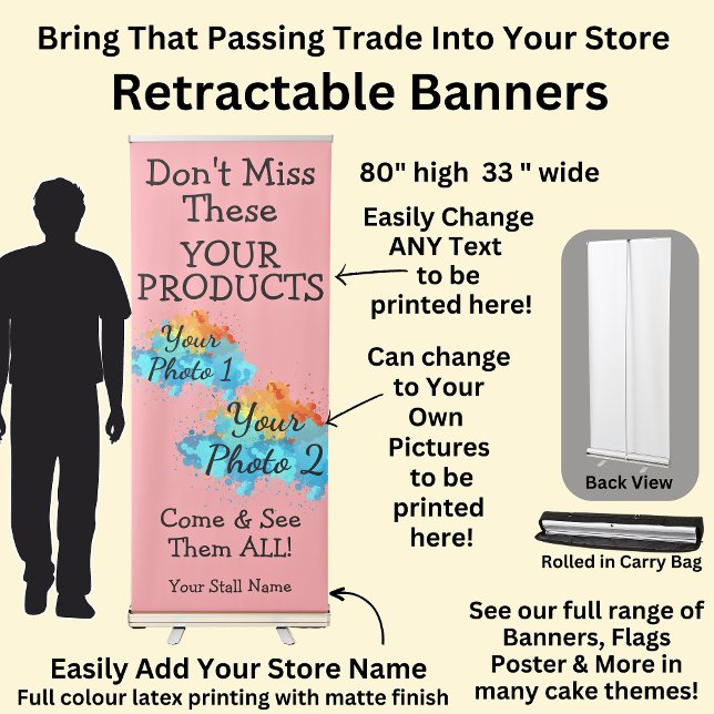 Fully Editable Market Stall Pretty Pink Girl  Retractable Banner (Creator Uploaded)
